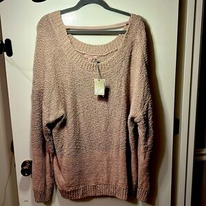 New Barefoot Dreams CozyChic Boucle scoop back Pullover faded Rose Size 3X